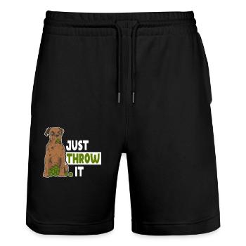 Just Throw It Dog Lover Design With - Stanley/Stella Trainer Unisex Organic Jogging Shorts - black - Front - Nik (191cm) & Marisol (170cm)