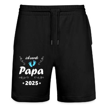Ich werde Papa 2025 Junge Schwangerschaft - Stanley/Stella Unisex Bio Joggingshorts Trainer  - Schwarz - Vorne - Nik (191cm) & Marisol (170cm)