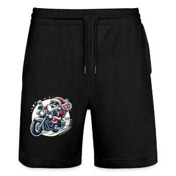 Cool Santa Claus on Motorcycle Men Funny - Stanley/Stella Trainer Unisex Organic Jogging Shorts - black - Front - Nik (191cm) & Marisol (170cm)
