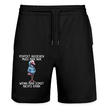Lustiges Flamingo Spruch Tierliebhaber Funny Bird - Stanley/Stella Unisex Bio Joggingshorts Trainer  - Schwarz - Vorne - Nik (191cm) & Marisol (170cm)
