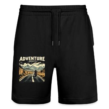 Adventure Awaits Motorrad Motorradfahrer Motorrad - Stanley/Stella Unisex Bio Joggingshorts Trainer  - Schwarz - Vorne - Nik (191cm) & Marisol (170cm)