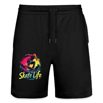 Skate Life Skateboard Skater Skateboarding - Stanley/Stella Unisex Bio Joggingshorts Trainer  - Schwarz - Vorne - Nik (191cm) & Marisol (170cm)