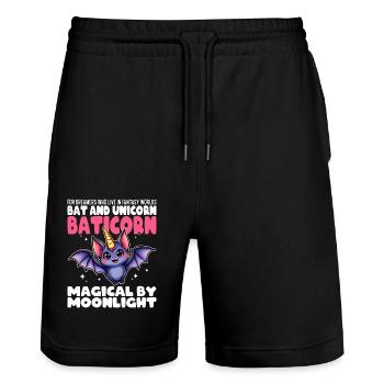 MAGICAL BY MOONLIGHT - BAT AND UNICORN - BATICORN - Stanley/Stella Trainer Unisex Organic Jogging Shorts - black - Front - Nik (191cm) & Marisol (170cm)