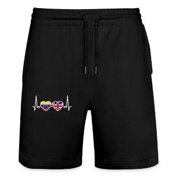 Venezuela Uk Heartbeat Flag Britischer Venezolaner - Stanley/Stella Unisex Bio Joggingshorts Trainer  - Schwarz - Vorne - Nik (191cm) & Marisol (170cm)