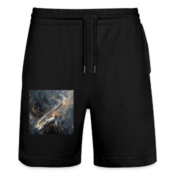 Saxophon - Stanley/Stella Unisex Bio Joggingshorts Trainer  - Schwarz - Vorne - Nik (191cm) & Marisol (170cm)