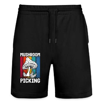 Mushroom Picker Vintage Stripe Design - Stanley/Stella Trainer Unisex Organic Jogging Shorts - black - Front - Nik (191cm) & Marisol (170cm)