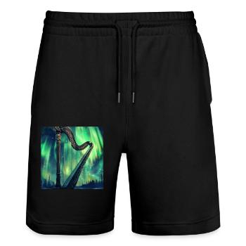 Harfe - Stanley/Stella Unisex Bio Joggingshorts Trainer  - Schwarz - Vorne - Nik (191cm) & Marisol (170cm)