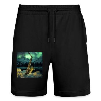 Saxophon - Stanley/Stella Unisex Bio Joggingshorts Trainer  - Schwarz - Vorne - Nik (191cm) & Marisol (170cm)