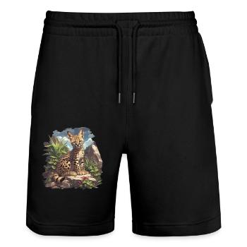 Servale Serval - Stanley/Stella Unisex Bio Joggingshorts Trainer  - Schwarz - Vorne - Nik (191cm) & Marisol (170cm)