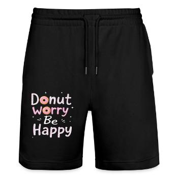 Donut Worry Be Happy – Funny Donut Saying Donut - Stanley/Stella Trainer Unisex Organic Jogging Shorts - black - Front - Nik (191cm) & Marisol (170cm)
