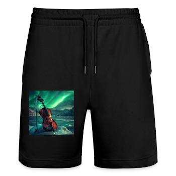 Violine - Stanley/Stella Unisex Bio Joggingshorts Trainer  - Schwarz - Vorne - Nik (191cm) & Marisol (170cm)