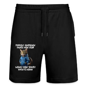 Funny Cats Saying Animal Lover Funny Cat Cat - Stanley/Stella Trainer Unisex Organic Jogging Shorts - black - Front - Nik (191cm) & Marisol (170cm)