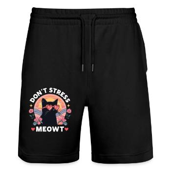 Don't Stress Meowt Cat Cute Kitten - Stanley/Stella Trainer Unisex Organic Jogging Shorts - black - Front - Nik (191cm) & Marisol (170cm)