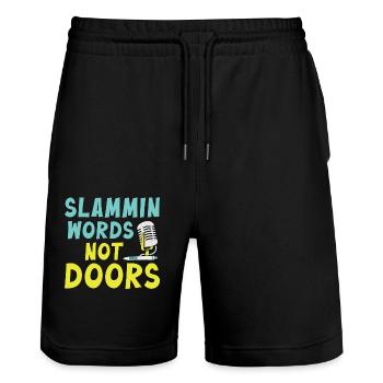 Slammin Words Not Doors Slam Poetry - Stanley/Stella Trainer Unisex Organic Jogging Shorts - black - Front - Nik (191cm) & Marisol (170cm)