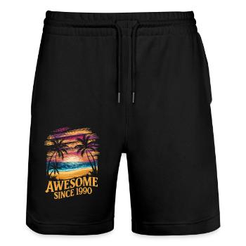 Awesome Since 1990 Strand Sonnenuntergang - Stanley/Stella Unisex Bio Joggingshorts Trainer  - Schwarz - Vorne - Nik (191cm) & Marisol (170cm)