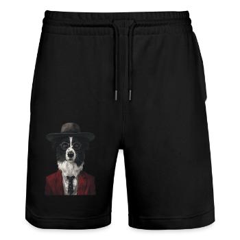 Border Collie - Stanley/Stella Unisex Bio Joggingshorts Trainer  - Schwarz - Vorne - Nik (191cm) & Marisol (170cm)