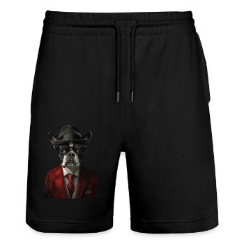 Boston Terrier - Stanley/Stella Unisex Bio Joggingshorts Trainer  - Schwarz - Vorne - Nik (191cm) & Marisol (170cm)