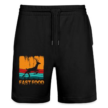 Retro Hirsch Fast Food Stilvoller Druck - Stanley/Stella Unisex Bio Joggingshorts Trainer  - Schwarz - Vorne - Nik (191cm) & Marisol (170cm)