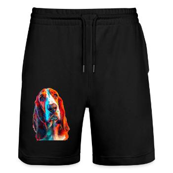 Basset - Stanley/Stella Unisex Bio Joggingshorts Trainer  - Schwarz - Vorne - Nik (191cm) & Marisol (170cm)