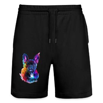 Französische Bulldogge - Stanley/Stella Unisex Bio Joggingshorts Trainer  - Schwarz - Vorne - Nik (191cm) & Marisol (170cm)