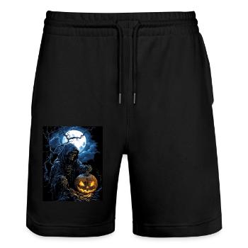 Halloween Gift Women Pumpkin Men Kids - Stanley/Stella Trainer Unisex Organic Jogging Shorts - black - Front - Nik (191cm) & Marisol (170cm)