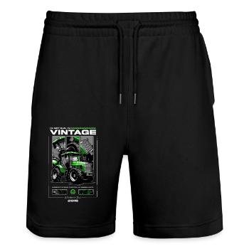Vintage Tractor Farmer Birthday Born In 2015 - Stanley/Stella Trainer Unisex Organic Jogging Shorts - black - Front - Nik (191cm) & Marisol (170cm)
