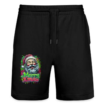 Merry Xmas Funny Santa - Stanley/Stella Trainer Unisex Organic Jogging Shorts - black - Front - Nik (191cm) & Marisol (170cm)