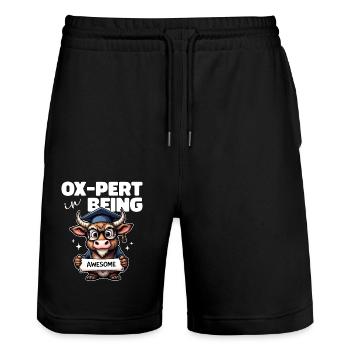 OX PERT DANS ÊTRE GÉNIAL - Short de jogging bio TRAINER Stanley/Stella unisexe - noir - Devant - Nik (191cm) & Marisol (170cm)
