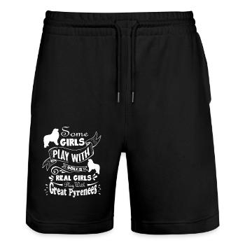 Real Girls Play With Great Pyrenees - Stanley/Stella Trainer Unisex Organic Jogging Shorts - black - Front - Nik (191cm) & Marisol (170cm)