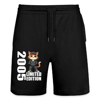 Limited Edition 2005 Geburtstag 2005 Geboren - Stanley/Stella Unisex Bio Joggingshorts Trainer  - Schwarz - Vorne - Nik (191cm) & Marisol (170cm)