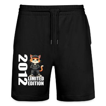 Limited Edition 2012 Geburtstag 2012 Geboren - Stanley/Stella Unisex Bio Joggingshorts Trainer  - Schwarz - Vorne - Nik (191cm) & Marisol (170cm)