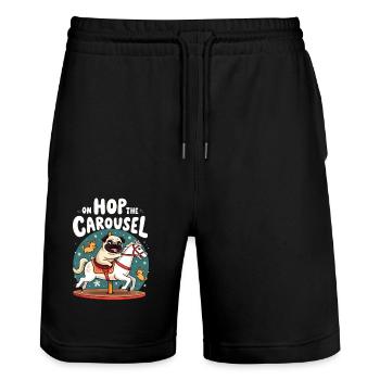 Mops Hundehalter Mops Liebe Karussell - Stanley/Stella Unisex Bio Joggingshorts Trainer  - Schwarz - Vorne - Nik (191cm) & Marisol (170cm)