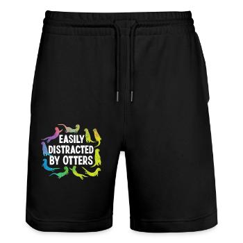 Otter Easily Distracted By Otters - Stanley/Stella Unisex Bio Joggingshorts Trainer  - Schwarz - Vorne - Nik (191cm) & Marisol (170cm)