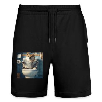 Shiba Inu - Stanley/Stella Unisex Bio Joggingshorts Trainer  - Schwarz - Vorne - Nik (191cm) & Marisol (170cm)