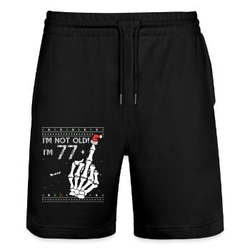 77 + 1 Flip Off Middle Finger - Funny Skull 78th - Stanley/Stella Trainer Unisex Organic Jogging Shorts - black - Front - Nik (191cm) & Marisol (170cm)