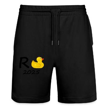 Duck Pension 2025 Pension Retirement Grandpa Grandma Pensioner - Stanley/Stella Trainer Unisex Organic Jogging Shorts - black - Front - Nik (191cm) & Marisol (170cm)