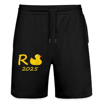 Canard Pension 2025 Pension Retraite Grand-père Mamie Retraité - Short de jogging bio TRAINER Stanley/Stella unisexe - noir - Devant - Nik (191cm) & Marisol (170cm)