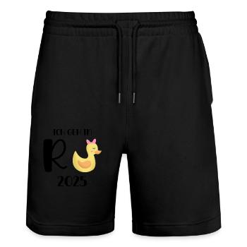 Ente Rente 2025 Pension Ruhestand Opa Oma Rentner - Stanley/Stella Unisex Bio Joggingshorts Trainer  - Schwarz - Vorne - Nik (191cm) & Marisol (170cm)