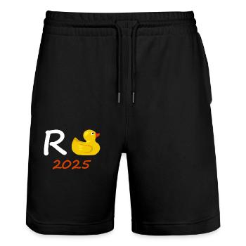 Duck Pension 2025 Pension Retirement Grandpa Grandma Pensioner - Stanley/Stella Trainer Unisex Organic Jogging Shorts - black - Front - Nik (191cm) & Marisol (170cm)
