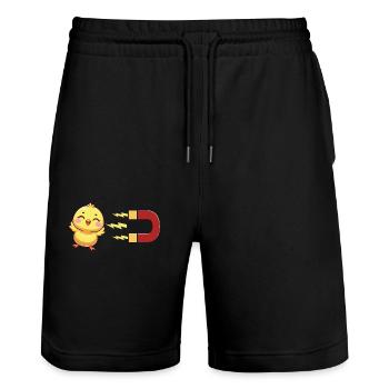Cute chick with magnet: chick attraction - Stanley/Stella Trainer Unisex Organic Jogging Shorts - black - Front - Nik (191cm) & Marisol (170cm)
