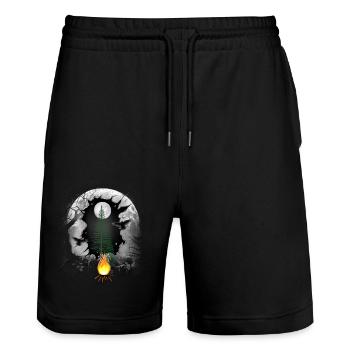 Lagerfeuer Natur Camping Outdoor Abenteuer Wald - Stanley/Stella Unisex Bio Joggingshorts Trainer  - Schwarz - Vorne - Nik (191cm) & Marisol (170cm)
