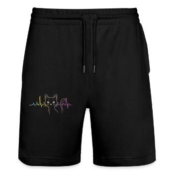 Katzen Katzenbesitzer Süße Haustier Herzschlag EKG - Stanley/Stella Unisex Bio Joggingshorts Trainer  - Schwarz - Vorne - Nik (191cm) & Marisol (170cm)