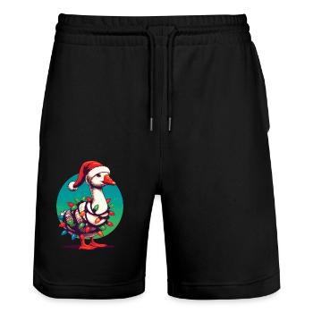 gChristmas Funny Clumsy Goose - Stanley/Stella Trainer Unisex Organic Jogging Shorts - black - Front - Nik (191cm) & Marisol (170cm)