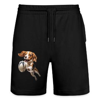 Beagle - Stanley/Stella Unisex Bio Joggingshorts Trainer  - Schwarz - Vorne - Nik (191cm) & Marisol (170cm)