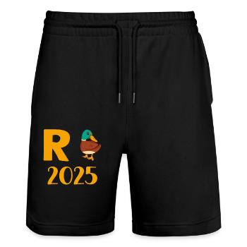 Canard Pension 2025 Pension Retraite Grand-père Mamie Retraité - Short de jogging bio TRAINER Stanley/Stella unisexe - noir - Devant - Nik (191cm) & Marisol (170cm)