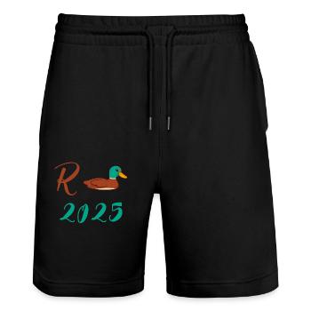 Duck Pension 2025 Pension Retirement Grandpa Grandma Pensioner - Stanley/Stella Trainer Unisex Organic Jogging Shorts - black - Front - Nik (191cm) & Marisol (170cm)