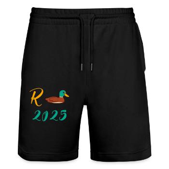 Duck Pension 2025 Pension Retirement Grandpa Grandma Pensioner - Stanley/Stella Trainer Unisex Organic Jogging Shorts - black - Front - Nik (191cm) & Marisol (170cm)