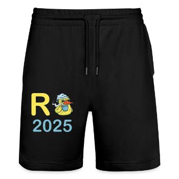 Duck Pension 2025 Pension Retirement Grandpa Grandma Pensioner - Stanley/Stella Trainer Unisex Organic Jogging Shorts - black - Front - Nik (191cm) & Marisol (170cm)