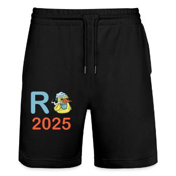 Duck Pension 2025 Pension Retirement Grandpa Grandma Pensioner - Stanley/Stella Trainer Unisex Organic Jogging Shorts - black - Front - Nik (191cm) & Marisol (170cm)