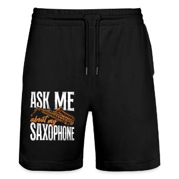Saxophone Ask Me About My - Stanley/Stella Unisex Bio Joggingshorts Trainer  - Schwarz - Vorne - Nik (191cm) & Marisol (170cm)